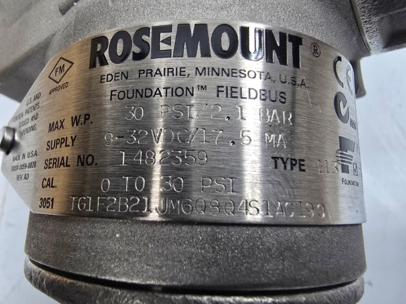 ROSEMOUNT 3051TG1F2B21JM6Q8Q4S1A0190 9-32VDC 30PSI NSMP