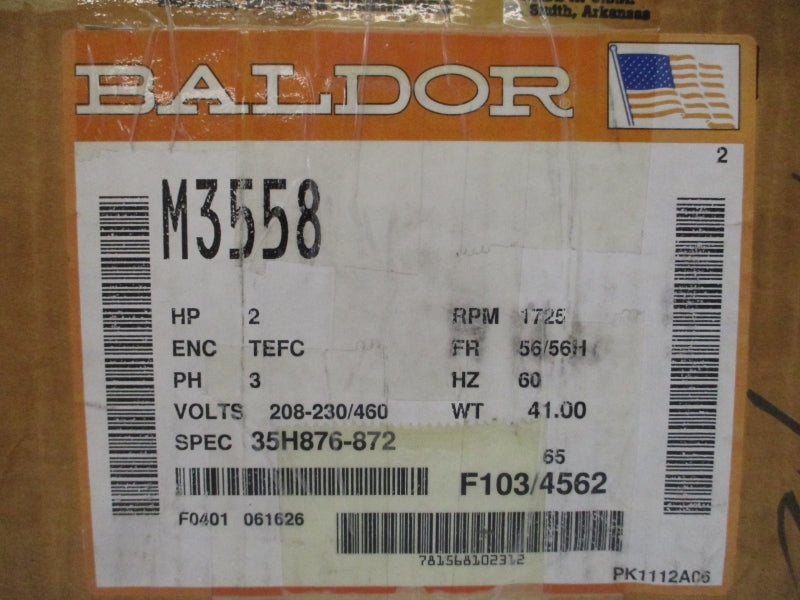 BALDOR M3558 35H876-872 208-230/460V 6.5-6.2/3.1A NSMP