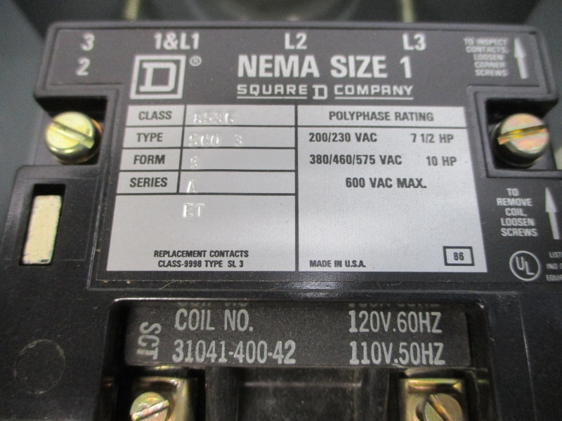 SQUARE D 8536SCH3V02S SER. A 110/120V NSNP