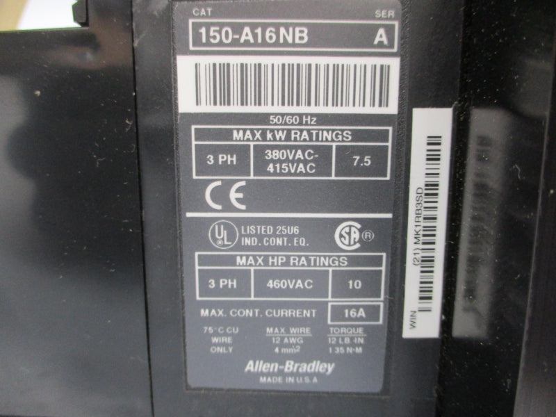 ALLEN BRADLEY 150-A16NB SER. A 380/480VAC 16A (BR/WH) NSMP