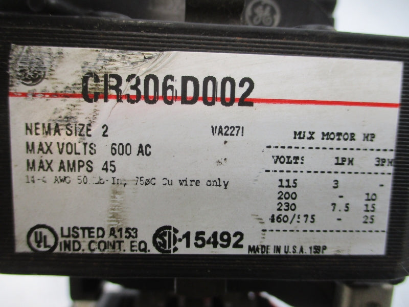 GENERAL ELECTRIC CR306D002 SER. A 110/115-120V 45A UNMP