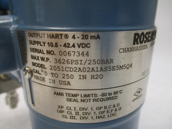ROSEMOUNT 2051CD2A02A1AS5E5M5Q4 10.5-42.4VDC 3626PSI NSNP