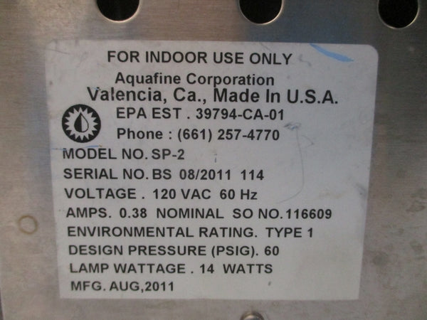 AQUAFINE SP-2 120VAC 0.38A 60PSI UNMP