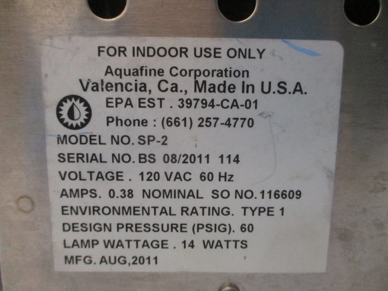 AQUAFINE SP-2 120VAC 0.38A 60PSI UNMP