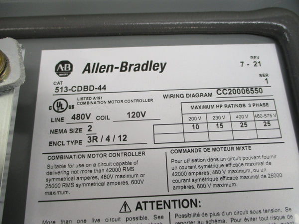 ALLEN BRADLEY 513-CDBD-44 SER. 1 480V REV. 7-21 NSNP