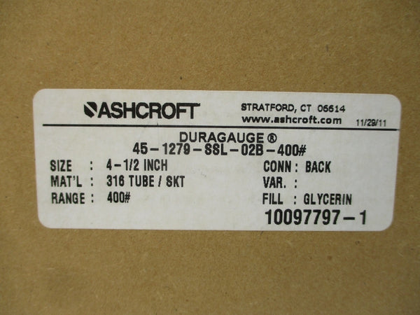 ASHCROFT 45-1279-SSL-02B-400# 0-400PSI 4-1/2" NSMP