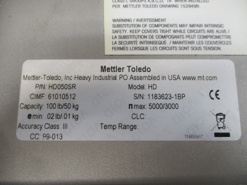 METTLER TOLEDO HD050SR 100LB/50KG NSMP