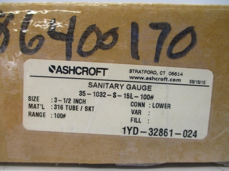 ASHCROFT 35-1032-S-15L-100# 0-100PSI 3-1/2" NSMP