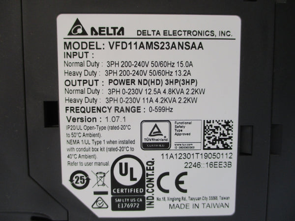 DELTA ELECTRONICS VFD11AMS23ANSAA 200-240V 13.2/15.0A NSMP