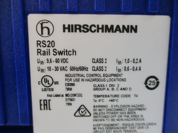 HIRSCHMANN RS20-1600T1T1SDAEHH09.1.00 18-30VAC 0.6-0.4A NSMP