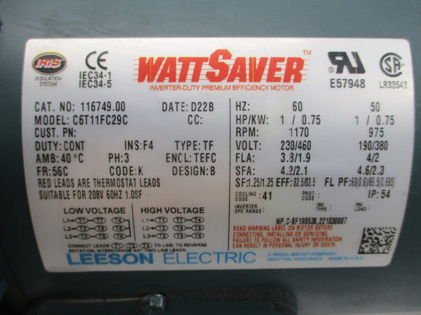 LEESON ELECTRIC 116749.00 C6T11FC29C 230/460V 3.8/1.9A NSNP