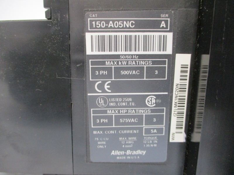 ALLEN BRADLEY 150-A05NC SER. A 500/600VAC 5A NSNP