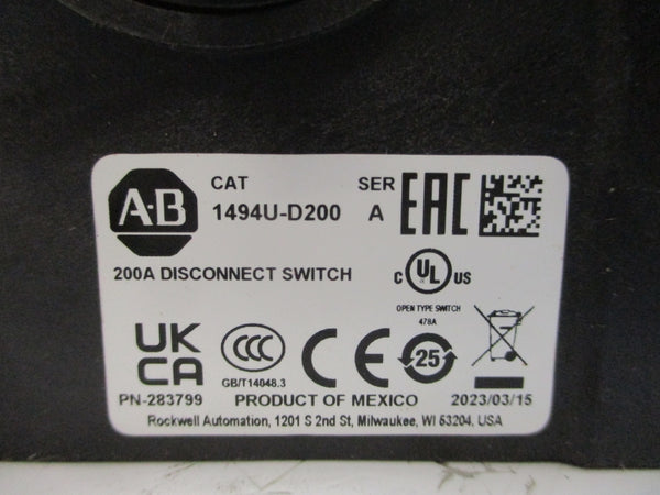 ALLEN BRADLEY 1494U-D200 SER. A 200A NSMP