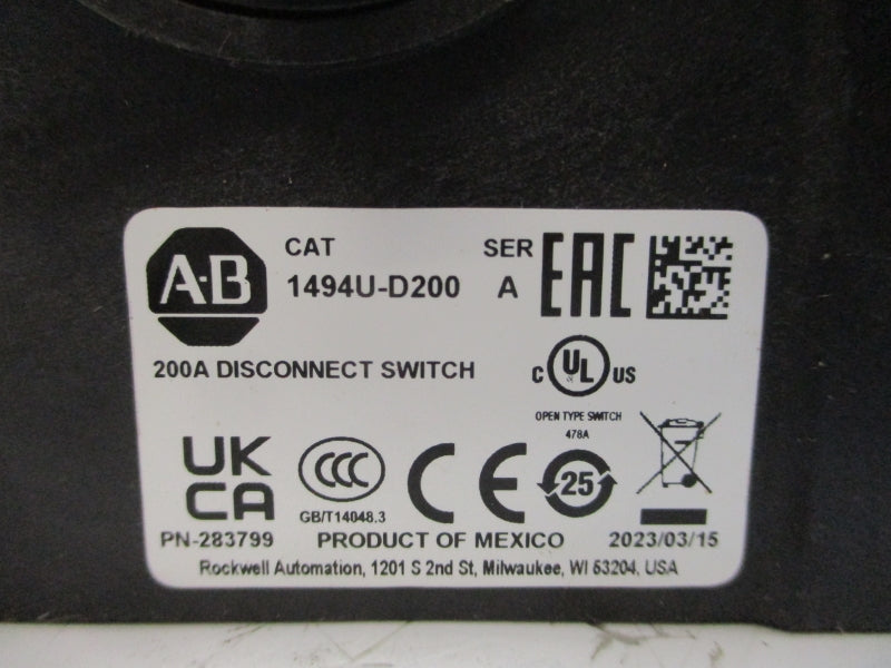 ALLEN BRADLEY 1494U-D200 SER. A 200A NSMP