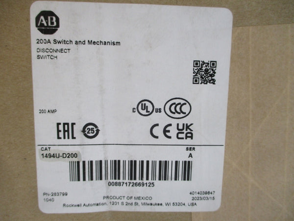 ALLEN BRADLEY 1494U-D200 SER. A 200A NSMP