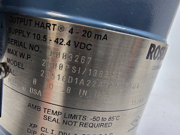 ROSEMOUNT 2051CD1A22A1AB4E5Q4 10.5-42.4VDC 2000PSI NSMP