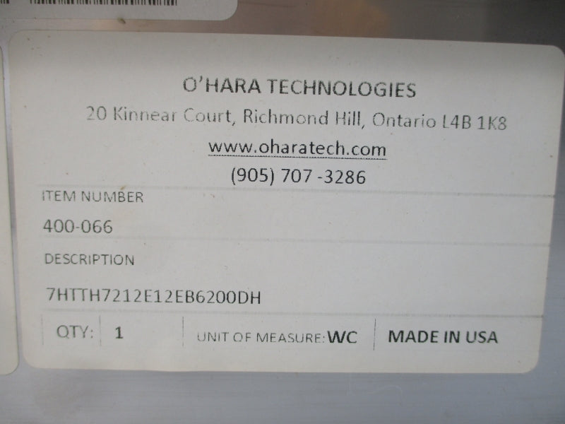 O'HARA TECHNOLOGIES 400-066 7HTTH7212E12EB6200DH 12X12X5.875 NSMP