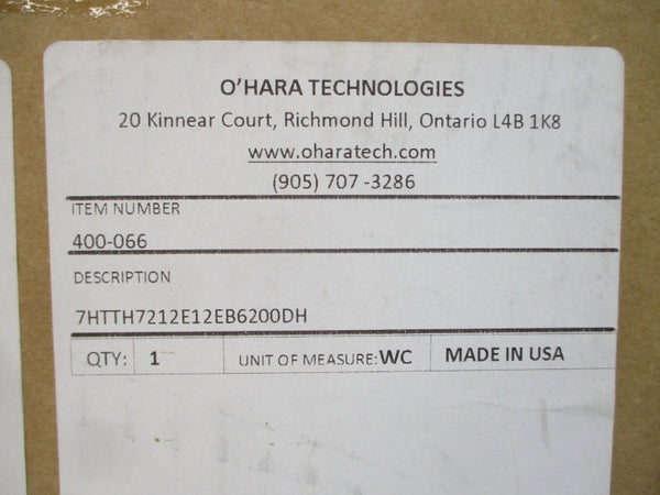 O'HARA TECHNOLOGIES 400-066 7HTTH7212E12EB6200DH 12X12X5.875 NSMP