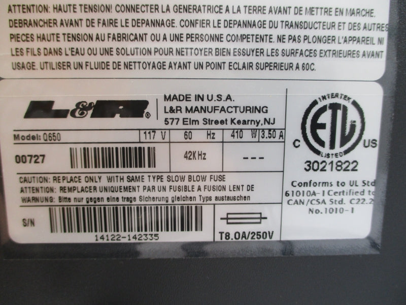 L&R ULTRASONICS Q650 117V 3.50A NSMP