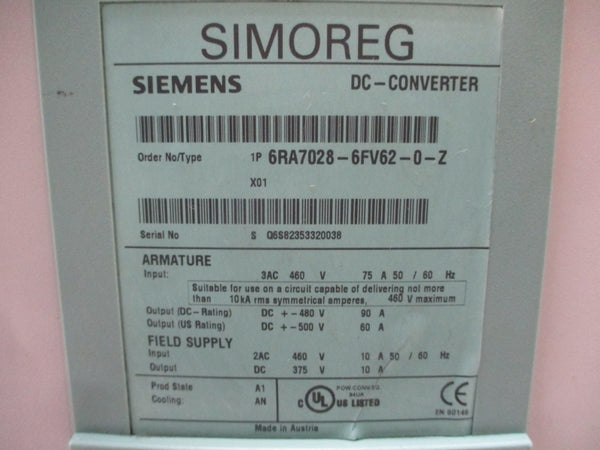 SIEMENS 6RA7025-2FV62-0 460VAC 59.2A REV. 01 NSNP