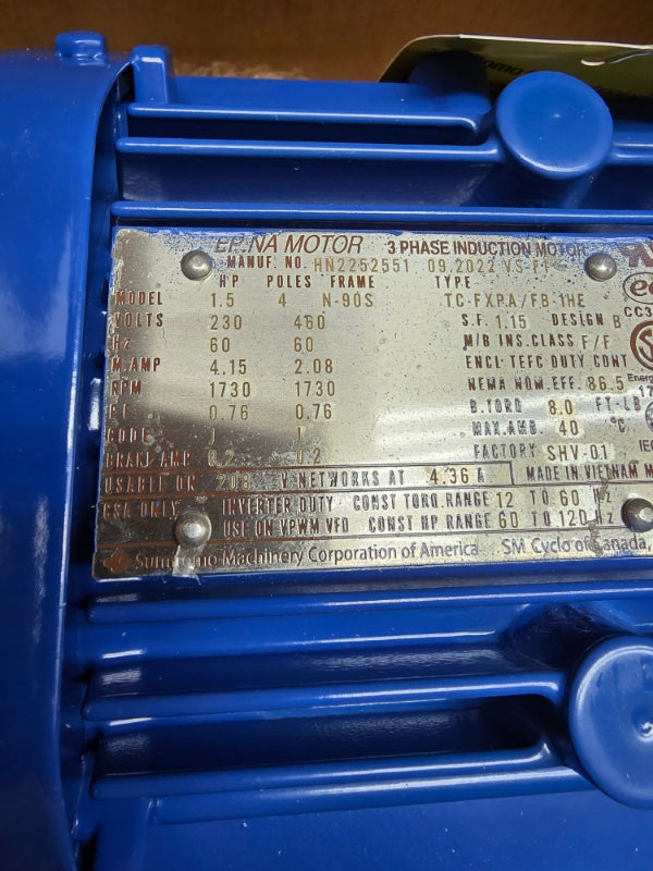 SUMITOMO DRIVE TECHNOLOGIES PA221514 CNHM1H-6125YA-EP-B-87 HN2252551 230/460V 4.15/2.08A NSMP