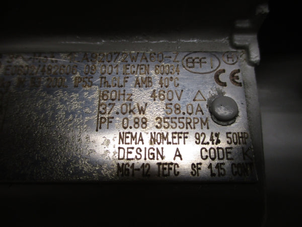 SIEMENS 1LA92072WA60-Z 50HZ 37.0KW 460V 58.0A NSNP