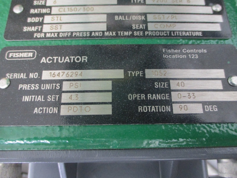 FISHER CONTROLS 1052 V200 SER. B SIZE 40 30VDC 75PSI NSNP