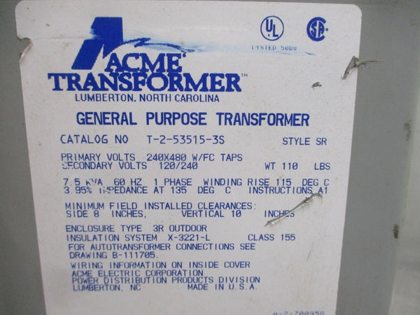 ACME T-2-53515-3S 240/480V UNMP