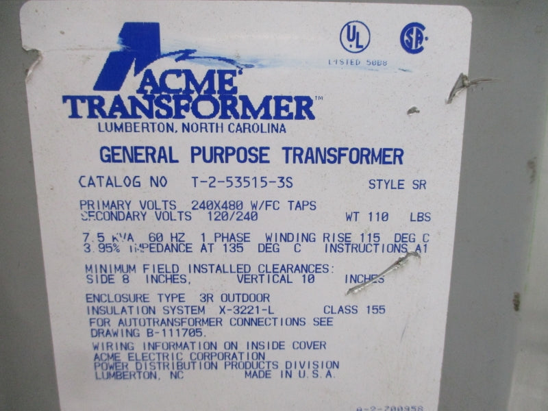 ACME T-2-53515-3S 240/480V UNMP