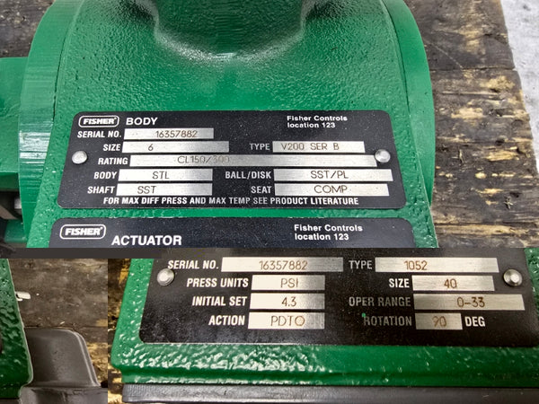 FISHER CONTROLS 1052 V200 SER. B SIZE 6 75PSI NSNP