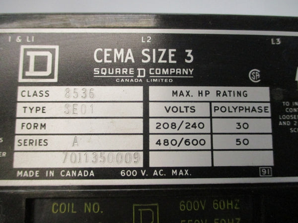 SQUARE D 8536SEO1 SER. A 550/600V NSNP