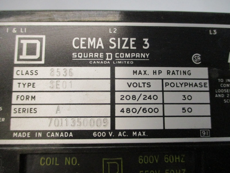 SQUARE D 8536SEO1 SER. A 550/600V NSNP