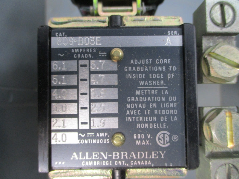ALLEN BRADLEY 809-B03E SER. A 600V 4.0A UNMP