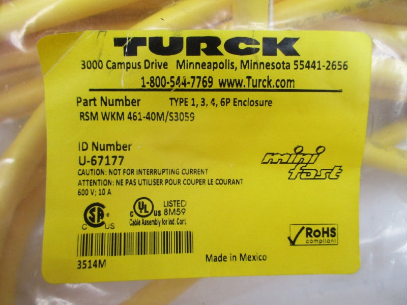 TURCK RSM-WKM-461-40M/S3059 U-67177 600V 10A NSMP