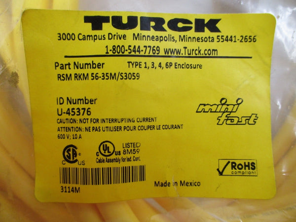 TURCK RSM-RKM-56-35M/S3059 U-45376 600V 10A NSMP