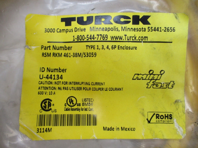 TURCK RSM-RKM-461-38M/S3059 U-44134 600V 10A NSMP