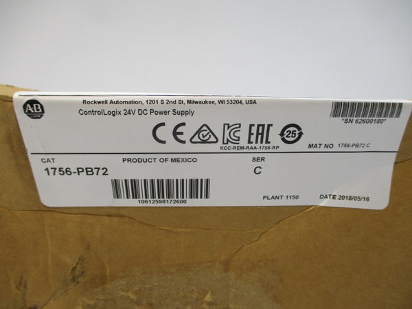 ALLEN BRADLEY 1756-PB72 SER. C 24VDC DATE: 2018 NSFS