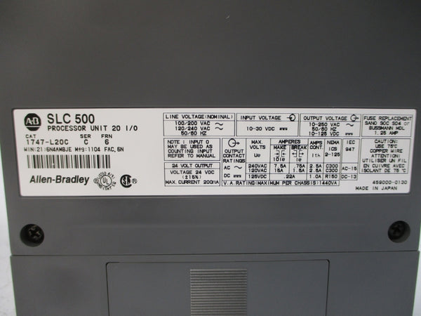 ALLEN BRADLEY 1747-L20C SER. C F/W 6 1240/240VAC NSMP