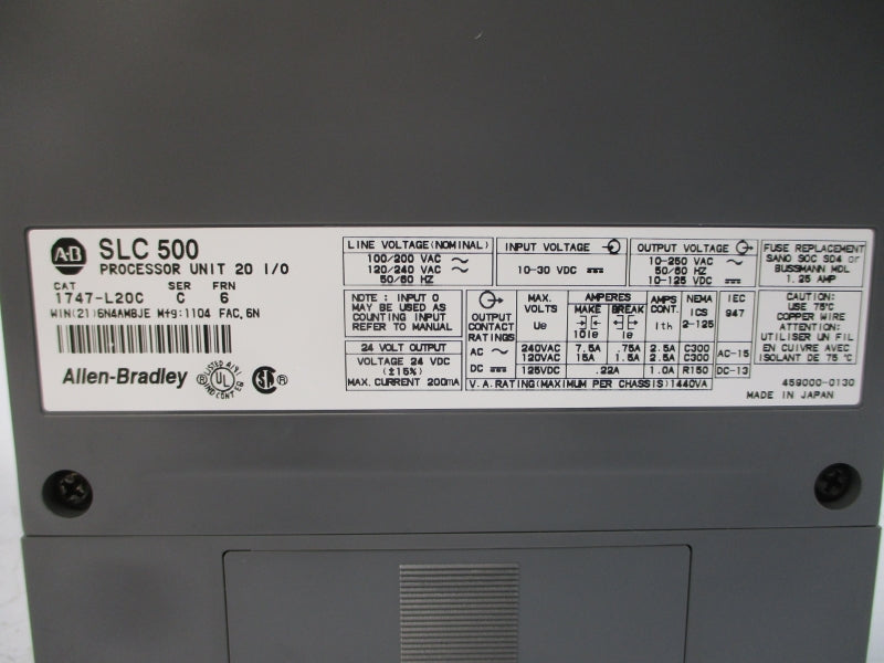 ALLEN BRADLEY 1747-L20C SER. C F/W 6 1240/240VAC NSMP