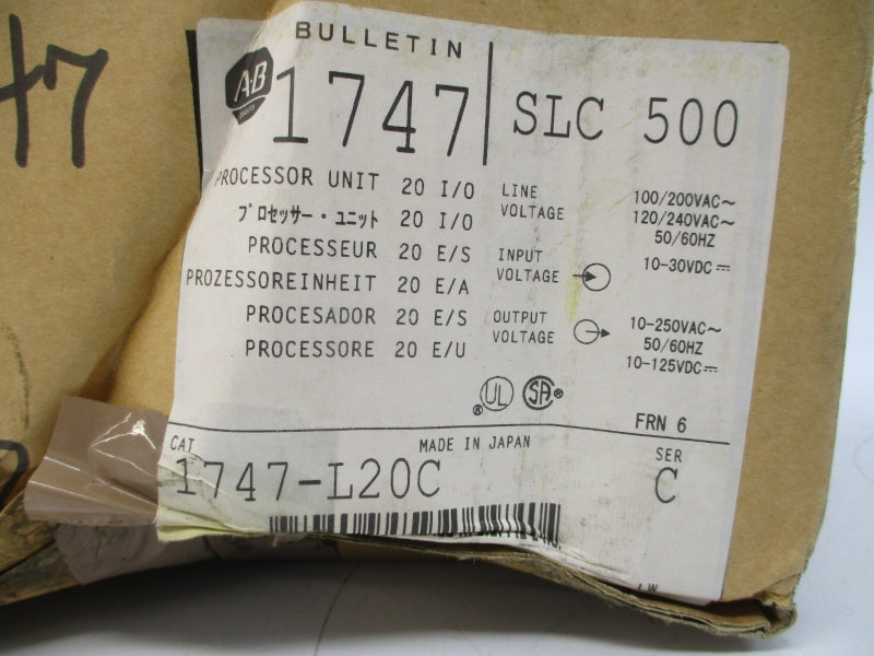 ALLEN BRADLEY 1747-L20C SER. C F/W 6 1240/240VAC NSMP