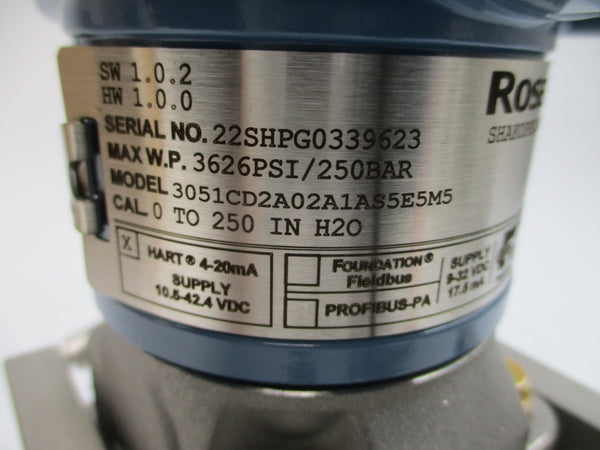 ROSEMOUNT 3051CD2A02A1AS5E5M5 10.5-42.4VDC 3626PSI NSMP