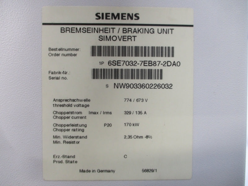 SIEMENS 6SE7032-7EB87-2DA0 774/673V 329/135A UNMP