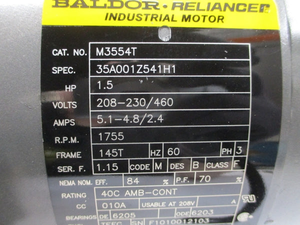 BALDOR M3554T 35A001Z541H1 208-230/460V 5.1-4.8/2.4A NSMP