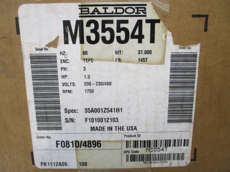 BALDOR M3554T 35A001Z541H1 208-230/460V 5.1-4.8/2.4A NSMP