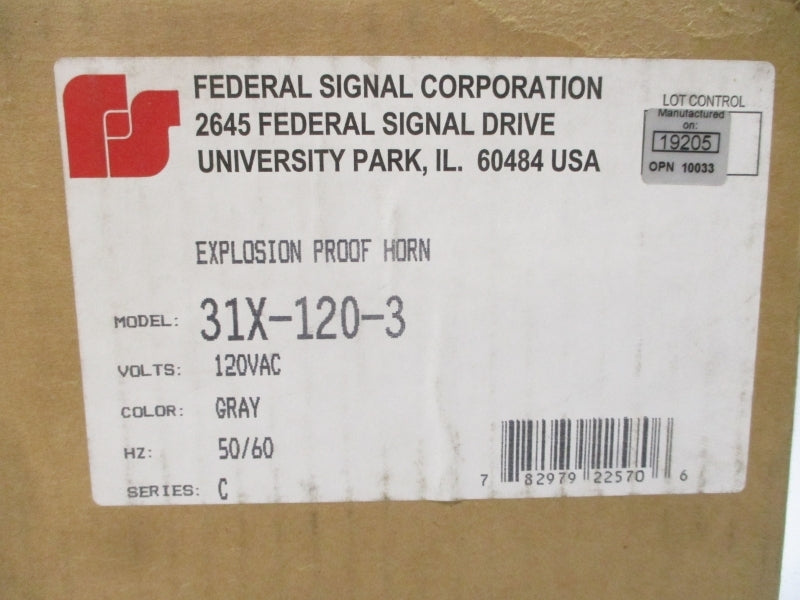 FEDERAL SIGNAL 31X-120-3 SER. C 120VAC (GRAY) NSFS