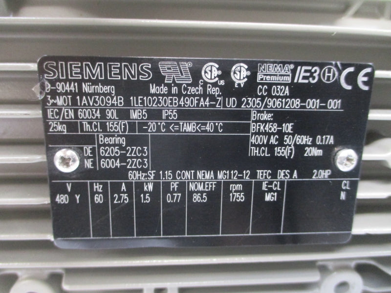 SIEMENS 1LE10230EB490FA4-Z 480V 2.75A NSNP
