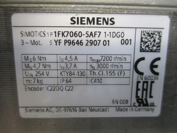 SIEMENS 1FK7060-5AF71-1DG0 254V 3.7/4.5A NSNP