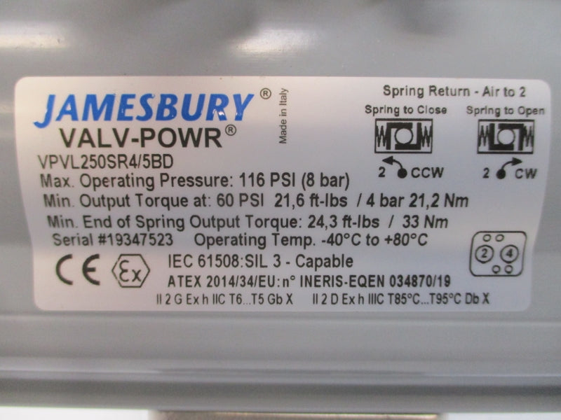 JAMESBURY 14CB2236XT1 VPVL250SR4/5BD 1052 3EX2VBB4 1968PSI 1" NSNP