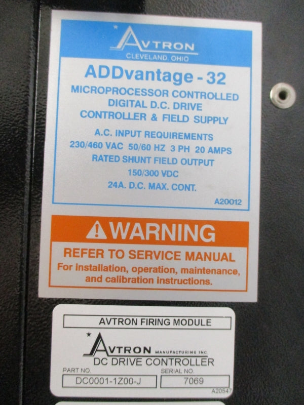 AVTRON DC0001-1Z00-J ADDVANTAGE-32 PLUS 230/460VAC 24A UNMP