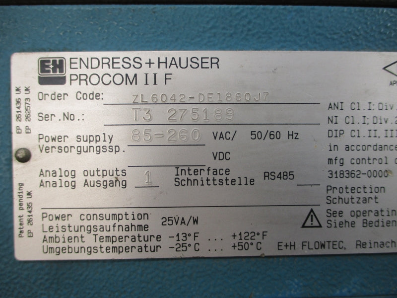 ENDRESS + HAUSER ZL6042-DE1860J7 85-260VAC UNMP
